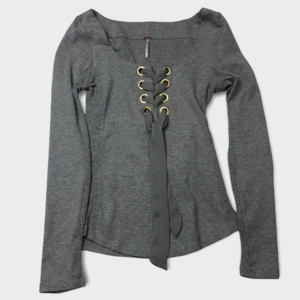 Free People Gray Lace Up Long Sleeve Top Women’s Size Small